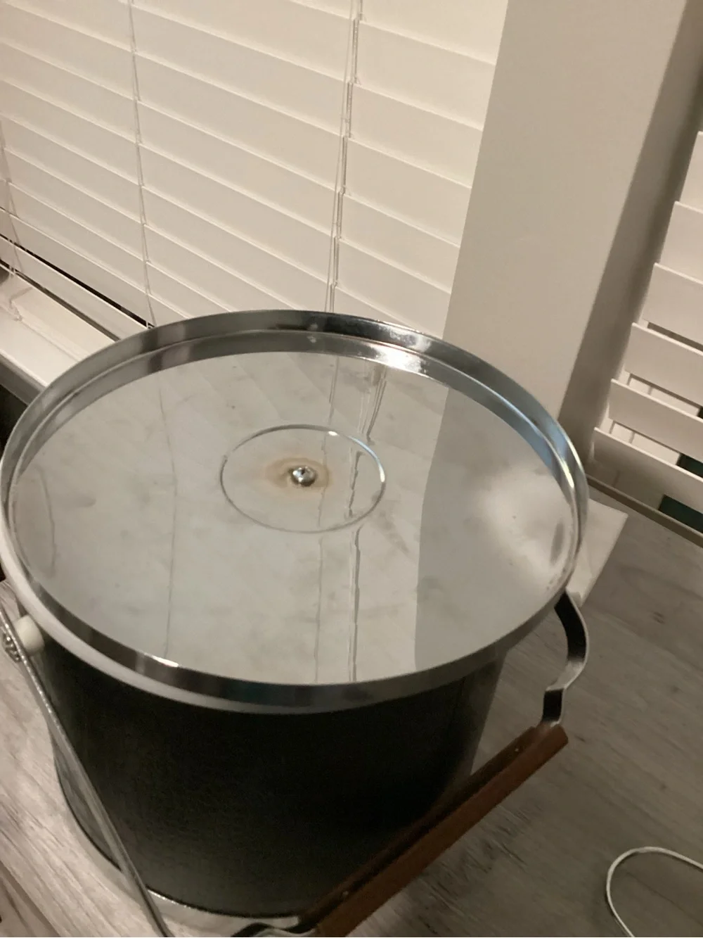 Wood-Handled Black Ice Bucket with Stainless Lid